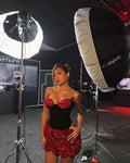Women's Red Corsage Tube Top + Bud Skirt Set Glam Luxury Fashion Hot Party Evening Performance Dress Robe Femme Chic Et Élégante