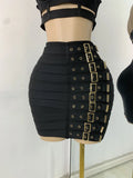 Women's Glitter Crop Top Short Skirt Bandage Sets Nightclub Performance Outfit Two Pieces Party Birthday Clothing
