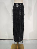 Luxury Sequins Midi Women Skirts High Waist Tassel Skirt for Party Gathering Evening Event Wear Fashion Summer New
