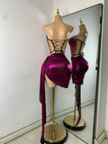 Sparkly Diamonds Crystals Short Summer Two Pieces Dress Sexy Stage Transparent Women Birthday Party Outfit Singer Show Wear