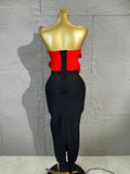 Luxury Elegant Orange Pink Strapless Bodycon Midi Dress Women Sexy 3D Floral Applique Outfit Date Night Party Costum