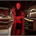 Women Vintage Tiger Print Long Coat Large Fluffy Fur Collar Waist Tie Belted Wrap Coat 2026 Winter Fashion Elegant Outerwear