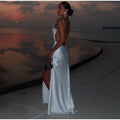 Satin V-Neck High-Slit Cami Maxi Dress Bodycon Backless 2026 Summer Fashion Elegant Women Gala Minimalist Evening Slip Gown