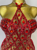 Sparkly Sequin Diamond MeshTransparent Top Dress Two Piece Set Women 2025 Sexy Evening Party Celebrate Birthday Photo Shoot Wear