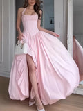 Glamorous Elegant Pink Halter Dress for Women Sleeveless Corset Waist High Slit Ball Gown for Luxury Dinners Celebrations