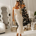 Sexy Pearl Beading Sequin Hollow Bodycon Spaghetti Strap Evening Party Dresses Women Birthday Vestidos Fashion Clothing