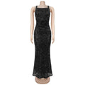 Prom Gowns European and American Temperament Backless Suspender Dress Solid Slim Draped Sequined Long Dresses for Women