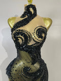 Women Black Sexy Mesh Asymmetric Bodycon Mini Dress Sparkly Diamonds Nightclub Bar Party Show Gogo Dancer Clothing Stage Costume