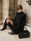 Autumn Retro Two Piece Set for Women Stand Collar Slim Long Sleeve Versatile Top Short Skirt Commuter Suits Female
