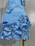 Elegant Chic 3D Beaded Flower Spaghetti Strap Short Bodycon Bandage Dress Luxury Party Prom Gown Birthday Wedding Guest Dresses