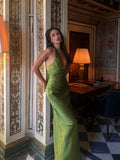 Elegant Satin Corset Long Dresses Luxury Women's Halter Maxi Dress Evening Wedding Guest Party Gown Brown Red Green Burgundy New