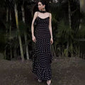 Elegant Polka Dot Long Dress Summer Scarf Ribbon Ruffle Halter Pleated Dress Luxury Sleeveless Women's Evening Dresses