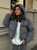 Women Short Hooded Quilted Jacket Oversized Zip Up Full Sleeve Padded Coat Winter Casual Street New Hot Chic Y2k Outerwear 2026