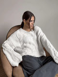 Women's Cable Knit Sweater V Neck Long Sleeve Oversized Loose Chunky Twist Pullover Tops Casual Autumn Retro Commute Top
