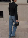 Black Loose Spliced Buttons Chic Jackets for Women Lapel Long Sleeve Commute Basics Jacket Female Summer Fashion