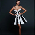 Women's Spring 3D White Rose Black White Striped Tube Top Skirt Fashion Elegant Dinner Party Bandage Performance Gown Robe Femme