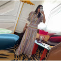 Boho Colorful Stripe Midi Skirt Set Turn Down Collar Single Breasted Long Sleeve Shirt Fitted Waist Flowy Women Skirts Outfits