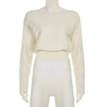Elegant One Shoulder Beige Knitted Sweater Women's Pull Waist Off-Shoulder Sweatshirt Jumper Pullovers Clothes Autumn Winter New