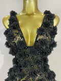 Sexy Black Pearl Flower Mesh See Through Mini Dress Women Evening Party Club Birthday Dress Nightclub Photoshoot Stage Costumes