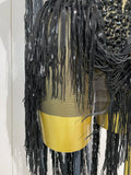 Sexy Black Rhinestones Sequins Tassel With Cape Mesh Transparent Dress Women Evening Birthday Party Nightclub Dance Stage Outfit