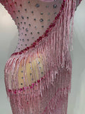 Women Luxury Prom Gowns Sparkly Rhinestones Tassel Mesh Maxi Long Luxury Birthday Celebrity Sexy Evening Club Party Dresses