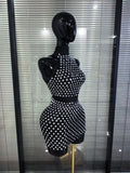 Big Crystal Women Sexy Off the Shoulder Hollow Out Bodycon Mini Dress Nightclub Party Celebrate Birthday Cocktail Clothing