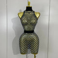 Sexy Nightclub Bar Photoshoot Stage Costumes Sparkly Diamond Mesh See Through Mini Dress Women Evening Party Club Birthday Dress