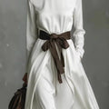 Autumn Elegant High Collar Solid Color Long Sleeved A-line Large Dresses Women Temperament Vacation Long Dress Chic Evening Gown