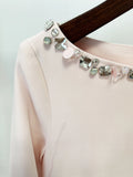 Loose Solid Crystal Bead Elegant Chic Dresses For Women Round Neck Long Sleeve Solid Long Maxi Dress Female