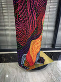 Shining Colorful Print Rhinestones Women Sexy Halter Backless Mesh Long Gowns Dress Nightclub Party Birthday Photoshoot Wear