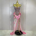 Luxury Sparkly Diamonds Pearls Strapless Mesh Maxi Dress Elegant Eveing Birthday Party Sexy Nightclub Performance Stage Costume