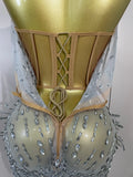 2026 Sexy Deep V Mesh See Through Mini Dress Women Sparkly Silver Diamonds Eveing Party Birthday Bar Nightclub Stage Costumes