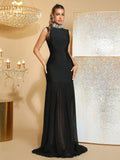 2026 New Diamond Turtleneck Bodycon Long Dress Women Sleeveless Patchwork Elegant Evening Birthday Party Dinner Wedding Gowns