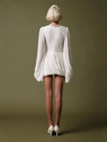 White Loose Spliced Folds Chic Dresses for Women O Neck Long Sleeve Beach Vacation Dress Female Summer Fashion New