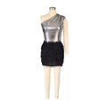 Fashion Women One Shoulder Skew Collar Bodysuit + Fur Tassel Bodycon Midi Skirt Dress Set 2023 Outfit Two 2Piece Set