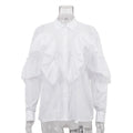 French Office Spliced Ruffled White Shirt for Women Lapel Long Sleeves Temperament Basics Shirts Female Autumn New