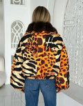 Zebra Print  Fur Collar Puffer Jacket Womens Button Down Trendy Warm Coat Fall Winter Party Club Streetwear Cozy Daily Outerwear