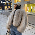 Iconic Street Fashion Week Luxury Brand Gardient Cropped Faux Fur Coat Women Winter 2026 Hot Cool Girls Fluffy Short Fur Jacket