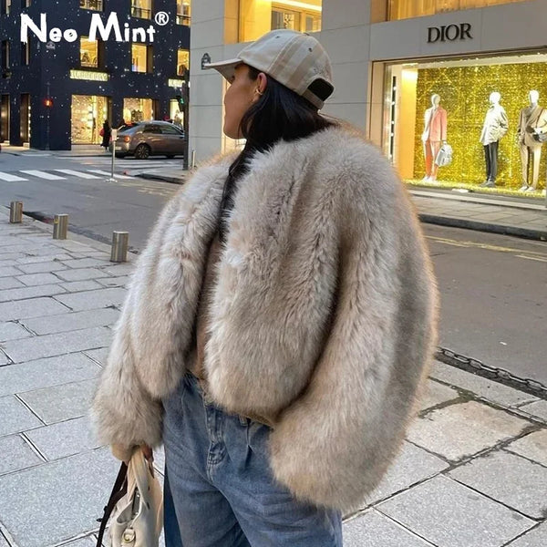 Iconic Street Fashion Week Luxury Brand Gardient Cropped Faux Fur Coat Women Winter 2026 Hot Cool Girls Fluffy Short Fur Jacket