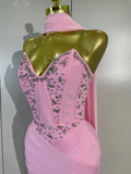 Women Evening Party Prom Luxury Birthday Wedding Guest Dresses Sexy Shiny Crystals Beading Strapless Bodycon Long Bandage Dress