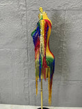 Luxurious Rainbow Fringe Dress with Rhinestone Detail and Single Sleeve Ideal Nightclub Women Carnival Party Rave Outfit