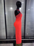 Red White Women Sexy Off the Shoulder Shining Crystal Bodycon Long Bandage Dress Elegant Evening Party Cocktail Fashion Outfit
