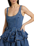 3D Flower Double-layer Denim Slip Short Dress Women Fashion Sleeveless High Waist Mini Dresses Chic Lady Party Robe