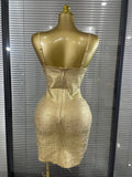 Pink Foil Color Women Sexy Strap Bodycon Mini Bandage Dress Nightclub Party Celebrate Birthday Girls Vacation Outfit Wholesale