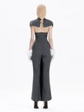 Women'S Shawl+Strapless Culottes Two-Piece Dress Sexy Backless Sleeveless Double Breasted Slim Fashion Outfit