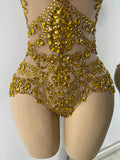 Sparkly Rhinestonnes Mesh Transparent Bodysuit Sexy Women Performance Nightclub Stage Outfit Luxury Festival Costume
