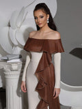 Sexy off shoulder ruffle tight bandage long dress women's Slash collar long sleeved elegant dress wedding dinner Gowns