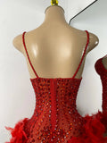 Luxury Women Sexy Shiny Crystal Feathers Hollow Out Bodysuit Nightclub Performance Dance Costume Nightclub Singer Stage Wear