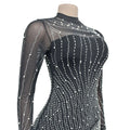 Women Mesh See Though Diamonds Hot Rhinestones Pearl Beading Tassel Bodycon Mini Dress Vestidos Sexy Party Evening Dresses