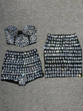 New Ladies Sparkling Luxury Crystal Backless Strapless Crop Top Diamond High Waisted Skirt Empire Shorts Women Set